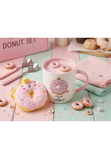 Donut Peluş Anahtarlıklı Kupa 360 Ml Pembe2