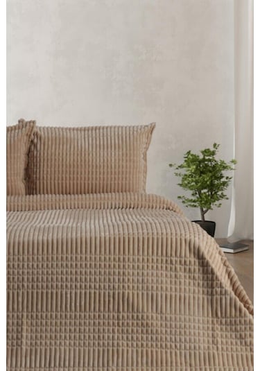 Modern Line 3 Parça Battaniye Seti - Bej