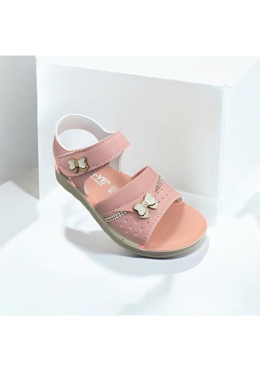Yumuşak Taban Rahat Taşlı Tokalı Kız Çocuk Sandalet Pembe