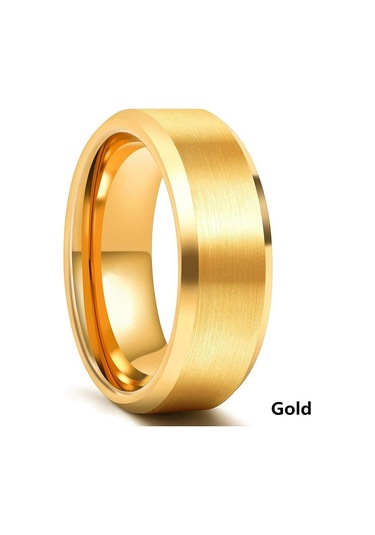 Altın Klasik Takı Aksesuarları 8mm Paslanmaz Çelik Erkek Yüzük Erkekler İçin Fırçalanmış Yüzey Eğimli Kenar Yüzükler 13 Altın