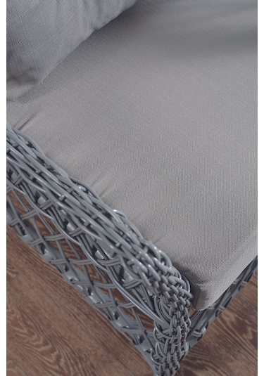 Icon Rattan Bahçe Balkon Oturma Takımı 2+1+1+camlı Masa Gri Gri
