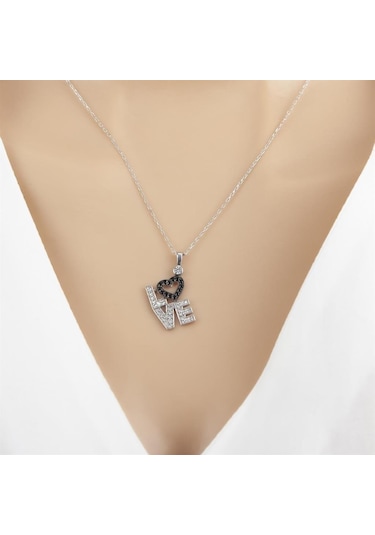 Love Yazılı Taşlı 925 Gümüş Kadın Kolye