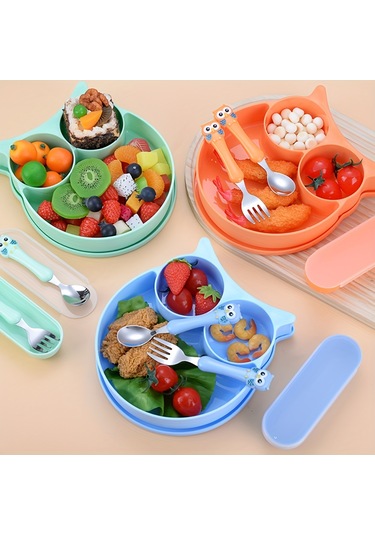 Baykuş Şekilli Sofra Takımı, Bölücülü Toksik Olmayan Polipropilen Besleme Tepsisi