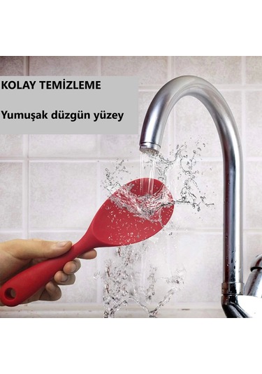Burcummm Silikon Kısa Pilav Kaşığı Kırmızı Çok Renkli