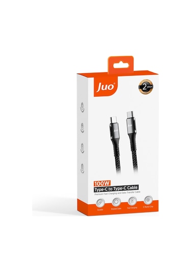 Juo 100W 5A E-mark Çipli Pd Type-C to Type-C Örgülü Hızlı Şarj ve Data Kablosu 2 M