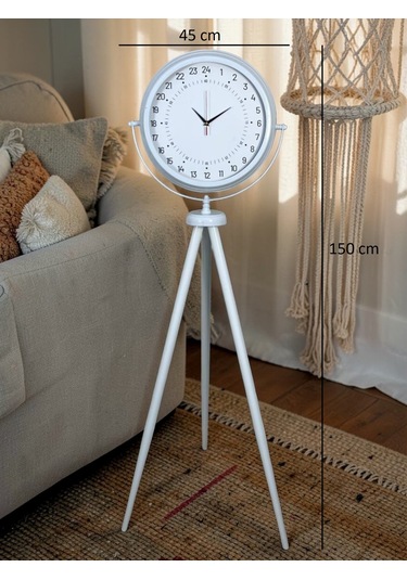 Beyaz 24 Saat Göstergeli Tripod Ayaklı Saat