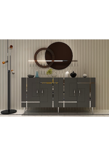 Honest Konsol Tv Sehpası Çok Amaçlı Dolap 150 Cm Antrasit Gümüş