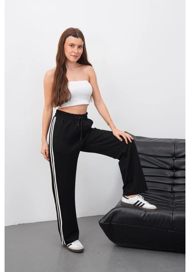 Yandan Çift Şeritli Pantolon Siyah Siyah