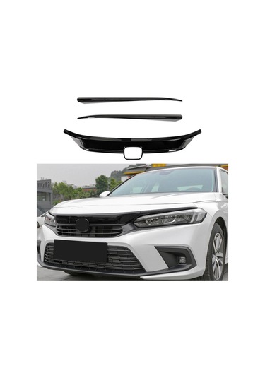 Honda Civic Fe1 Ön Panjur Kaplama Piano Black 3 Parça 2022-