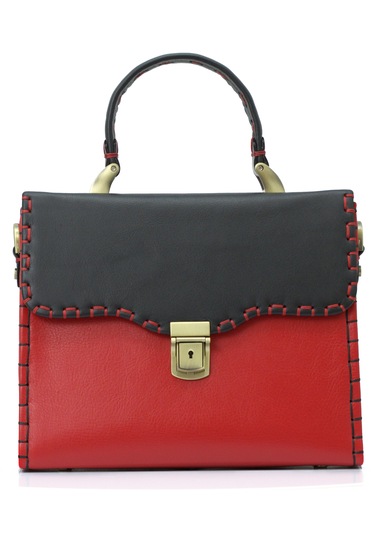 Abess Çanta , Lüks El Yapımı Gerçek Deri Kadın Çantası , Kırmızı Kırmızı - Siyah