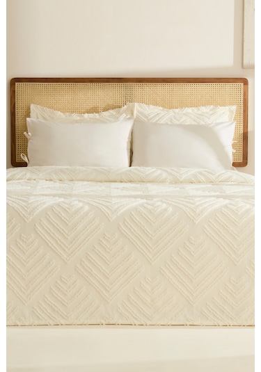 Karaca Home Velora Çift Kişilik Yatak Örtüsü Takımı Ekru Ekru