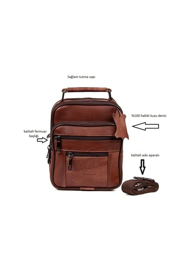Newish Polo Erkek Taba Hakiki Deri Çelik Kasalı Omuz Ve El Çantası 15x19cm New274 Taba