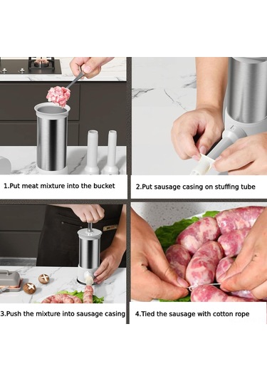 Moveevo Ev İçi El İle Sosis Dolabı - 4 Adet Çelik Uç, Eldivenler Ve Fırçalar İçeren Ev Kullanımlı Sosis Yapımı Aleti Diğer