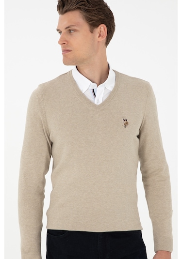 U.s. Polo Assn. Erkek Açık Haki Melanj Kazak /triko 50288885-vr193 Koyu Haki - Açık Haki