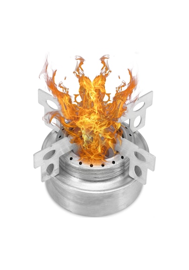 Monyee Lıxada Çelik Alkollü Çadır Ocağı + Tahta, Kamp Ve Yürüyüş İçin Mini Isıtıcı, 80x40mm Boyut, 79g Ağırlık Gümüş