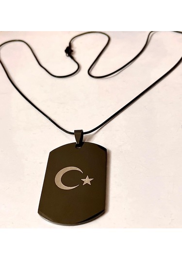 Ay Yıldız Türk Bayrağı Figürlü Çelik Kolye&bileklik Set Siyah