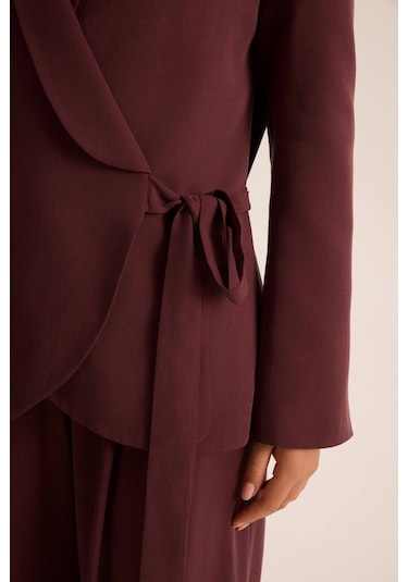 Mai Studios Co. Mirelka Bağlamalı Bordo Blazer Pantolon Takım Bordo