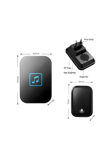 Hymark Kablosuz Led Kapı Zili 1 Buton 1 Zil 1 Koruyucu Kapak Pil