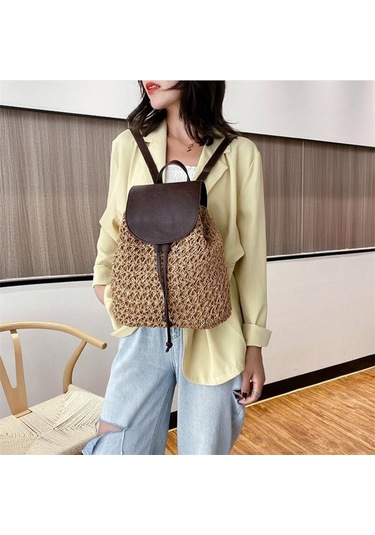 Kahverengi Yogodlns Yeni Kadın Sırt Çantası Tığ Işi Kağıt Halat Örgülü Ipli Kadın Hasır Sırt Çantası Yaz Seyahat Gezisi Bayanlar Dokuma Sırt Çantası Kahverengi