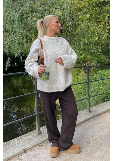 Madmext Ekru Bisiklet Yaka Örme Triko Kazak Mg2009-ekru Ekru