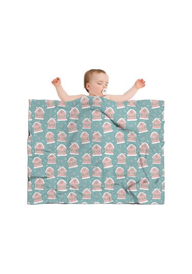 Noel Desenli Bebek Battaniyesi 40x30 İnç, Polar, Yumuşak, Hafif Ve Kalın Noel Zencefil Ekmek Evi