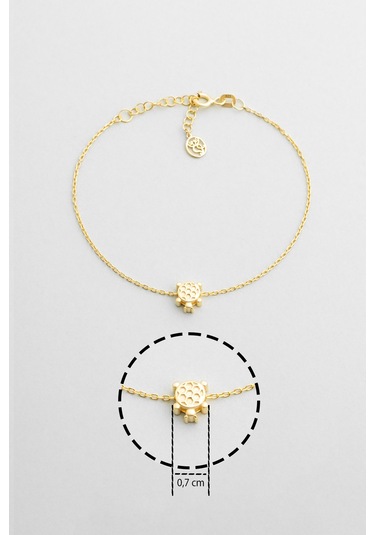 Mini Kaplumbağa 18 Ayar Sarı Altın Kaplama 19 Cm Gümüş Bileklik Sarı