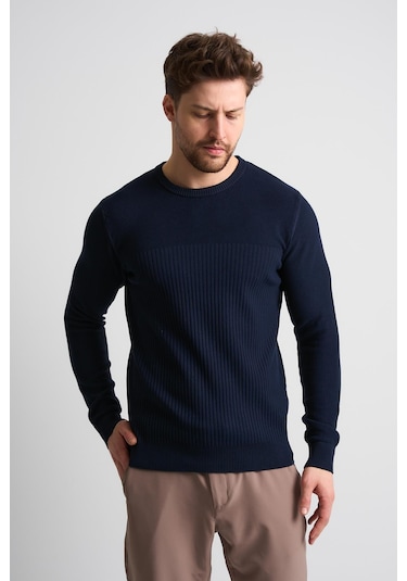 Alexandergardı Dokulu Desenli Erkek Triko Kazak Lacivert