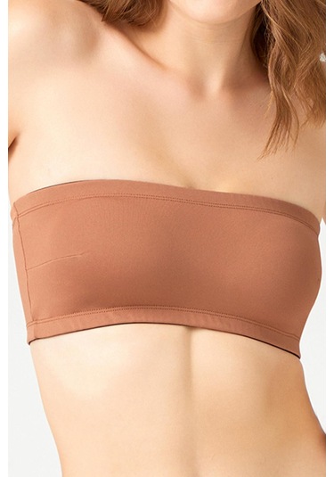 Straplez Crop Top Büstiyer Sütlü Kahve Sütlü Kahverengi