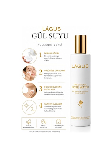 Lágus Rosa Damascena Katkısız Gül Suyu Cam Şişe 100 ML