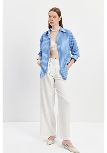 Stella Pulvis Mavi Oversize Çizgili Gömlek Mavi