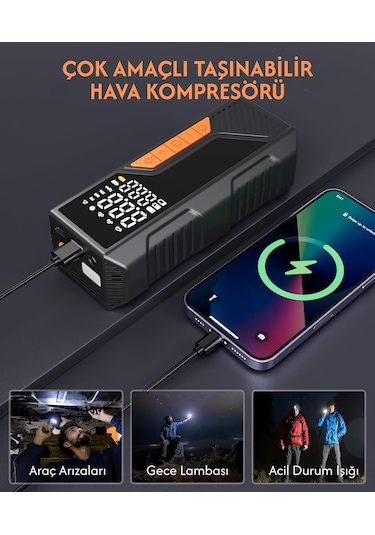 Enshall 4500mah Şarjlı Çantalı Araç Çakmaklık Uyumlu Kompresör
