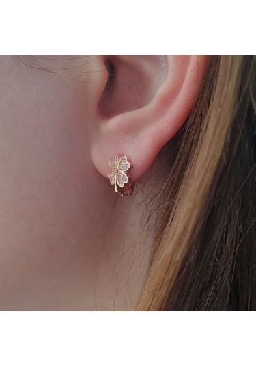 925 Ayar Gümüş Kalpli Dört Yapraklı Yoncalı Çocuk Küpesi