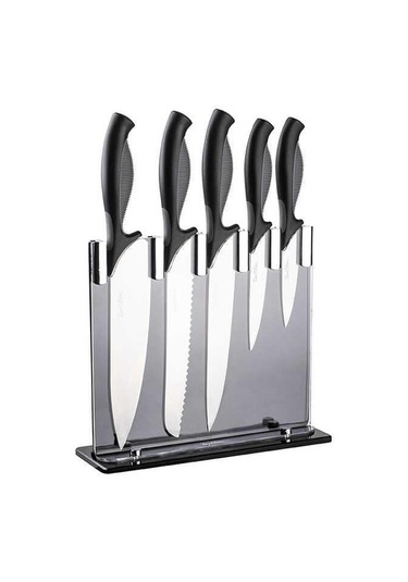 Tantitoni 6 Parça Füme Akrilik Bloklu Bıçak Seti Siyah