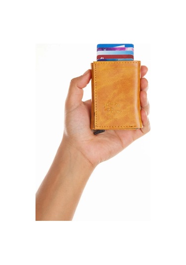 Tuldar Erkek Rfıd Otomatik Çekim Koruyucu Mekanizmalı Kağıt Para Bölmeli Hediyelik Kartlık Cüzdan Tul601 - Turuncu