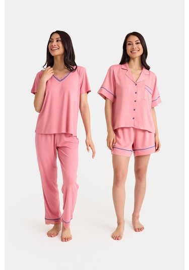 Dream Pembe 4 Lü Viskon Pijama Takım Seti Pembe