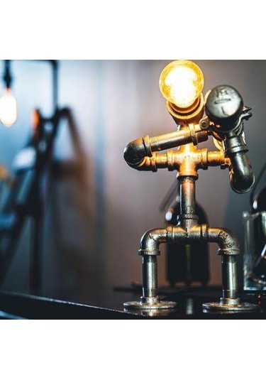 Borulardan Masa Lambası,endüstriyel Robot Lamba,hediyelik Rustik Siyah