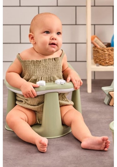 Flosoft Vakumlu Bebek Banyo & Mama Oturağı + Silicolife 2 Adet Silikon Mama Kaşığı Hediye Yeşil