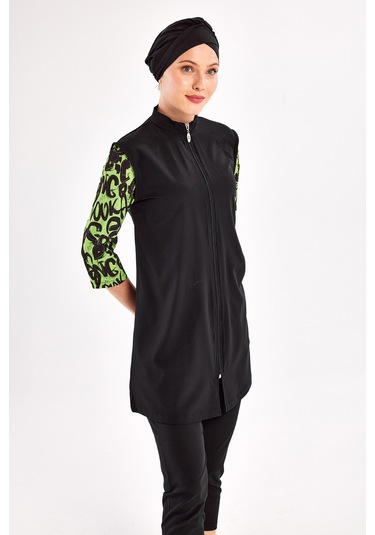 Uv Korumalı Spor Likra Truvakar Kol Yarı Kapalı Tesettür Mayo 1602 Siyah15 Siyah15