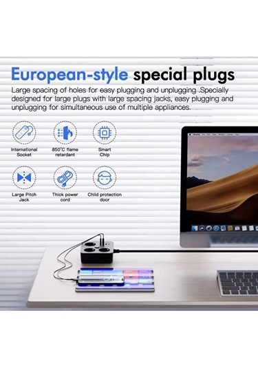 Aşırı Yük Koruyucu Avrupa Soket Kartı Tip-c Usb 2 M Uzatma Kablosu Emniyet Anahtarı İle 0.12 M