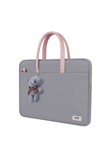 Bubm Ayı Pendantlı 14 İnç Nylon Dizüstü Çantası - Büyük Kapasiteli Ve Hafif Gri Gri