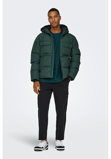 Only & Sons Erkek Onselıjah Kapüşonlu Rüzgar Geçirmez Mont 22029661 Yeşil Yeşil