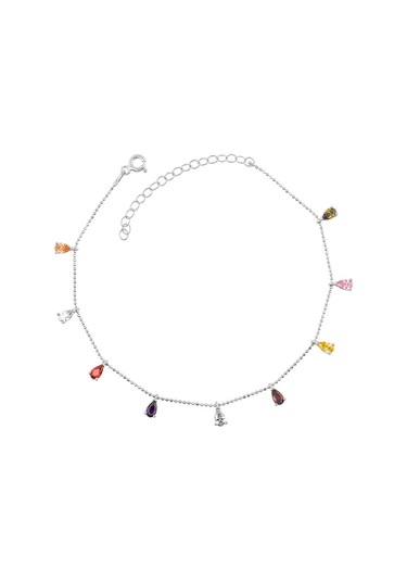 925 Ayar Gümüş Renkli Damla Kadın Halhal Çok Renkli