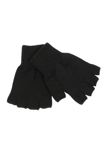 Unisex Çocuk Siyah Parmaksız Kışlık Örme Triko Eldiven 9 - 15 Yaş