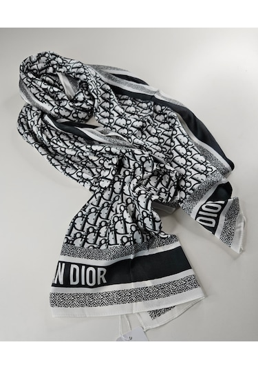 Miorel Scarfs Yeni Sezon Harf Desen Cd Vual İpek Şal Fular Silk Scarfs Shawl Hijab Siyah
