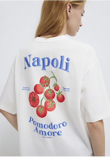 Mavi - Napoli Baskılı Ekru Tişört 1614013-70057