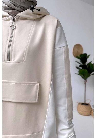 Kanguru Cep Kapüşonlu Takım - Bej
