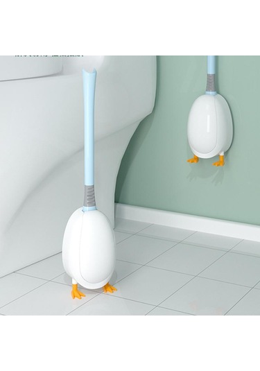 Mavi Silikon Banyo Tuvalet Fırçası Duvara Monte Fırça Esnek Derin Temiz Köşe Temizleme Fırçası Sevimli Ördek Tuvalet Fırçası