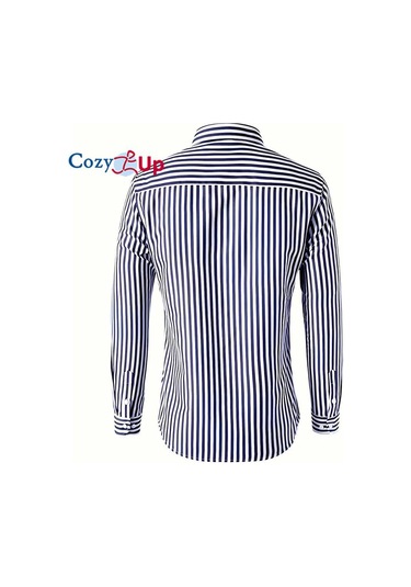 Rahat Up Erkekler Rahat Polar Şerit Gömlek Termal Düğme Yukarı Uzun Kollu Sıcak Gömlek Erkekler İçin Mavi