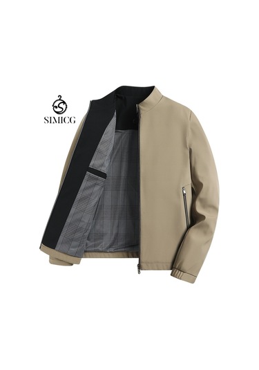 Erkek İlkbahar Ve Sonbahar Dik Yaka Düz Renk İş Günlük Bol Kesim Ceket Haki