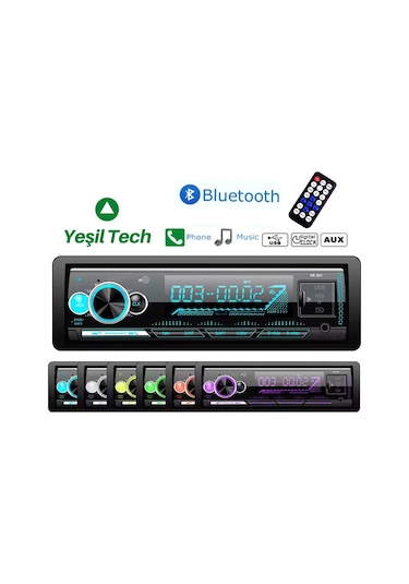 Exvol Araba Oto Teyp 7 Renk Çift Usb Sd Aux Bletooth Çift Amfi